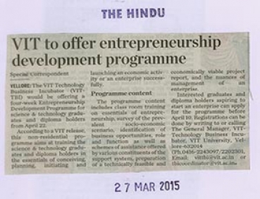 VIT-TBI : Entrepreneurship Development Programme (EDP)