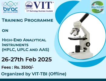 Training Programme on High-End Analytical Instruments (HPLC, UPLC and AAS) Organized by VIT-TBI (Offline)